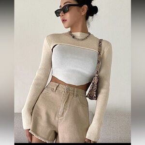 Cream Women's mock neck crop top